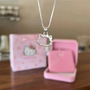 Hello Kitty Silver Pave Cubic Zirconia Pendant Necklace New